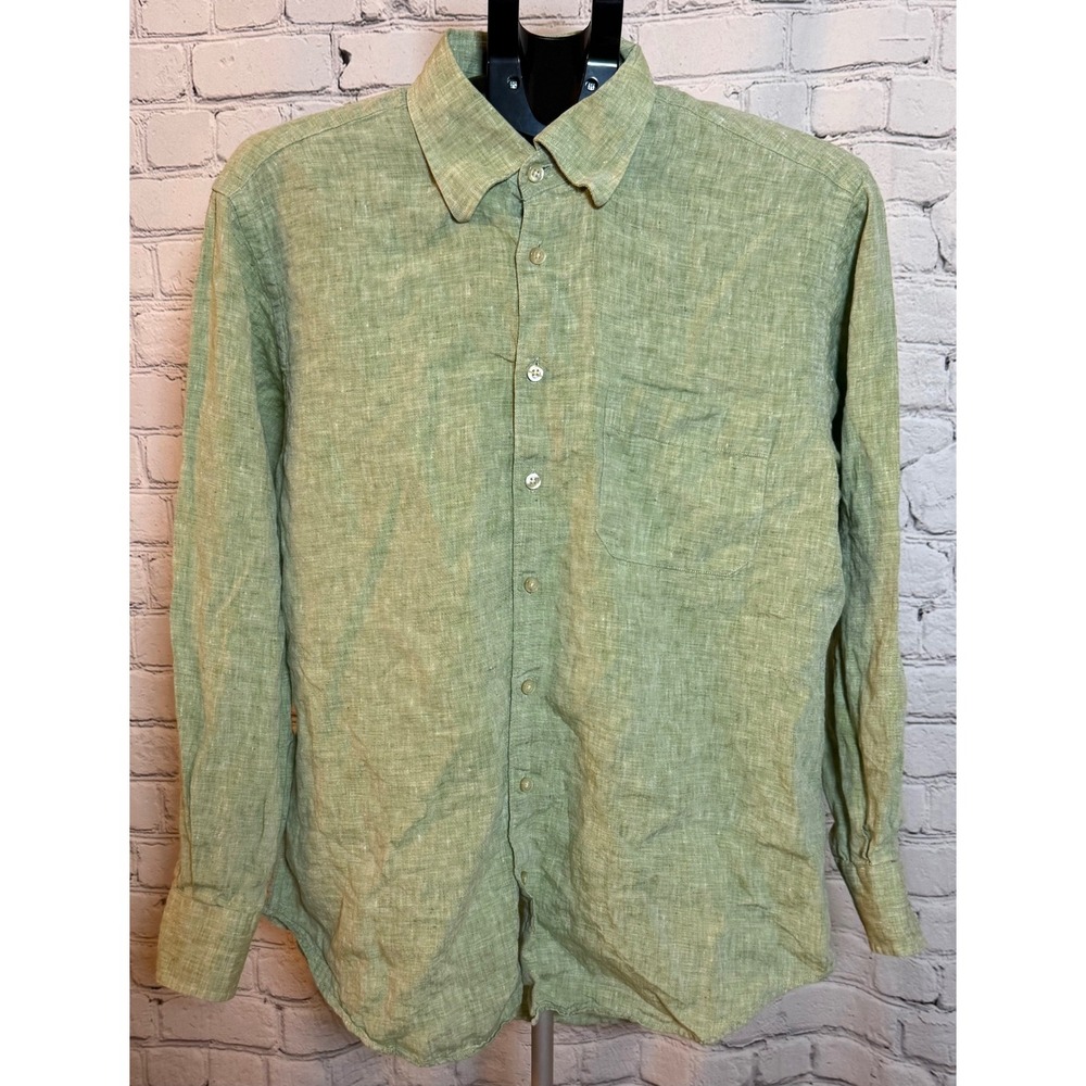 Scott Barber Mens Sage Green 100% Linen Long Sleeve Button Down Shirt Size M